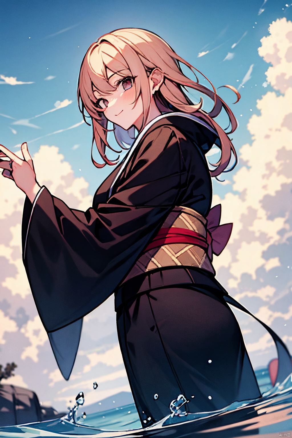 best quality,8k,1girl,solo,kimono,water,