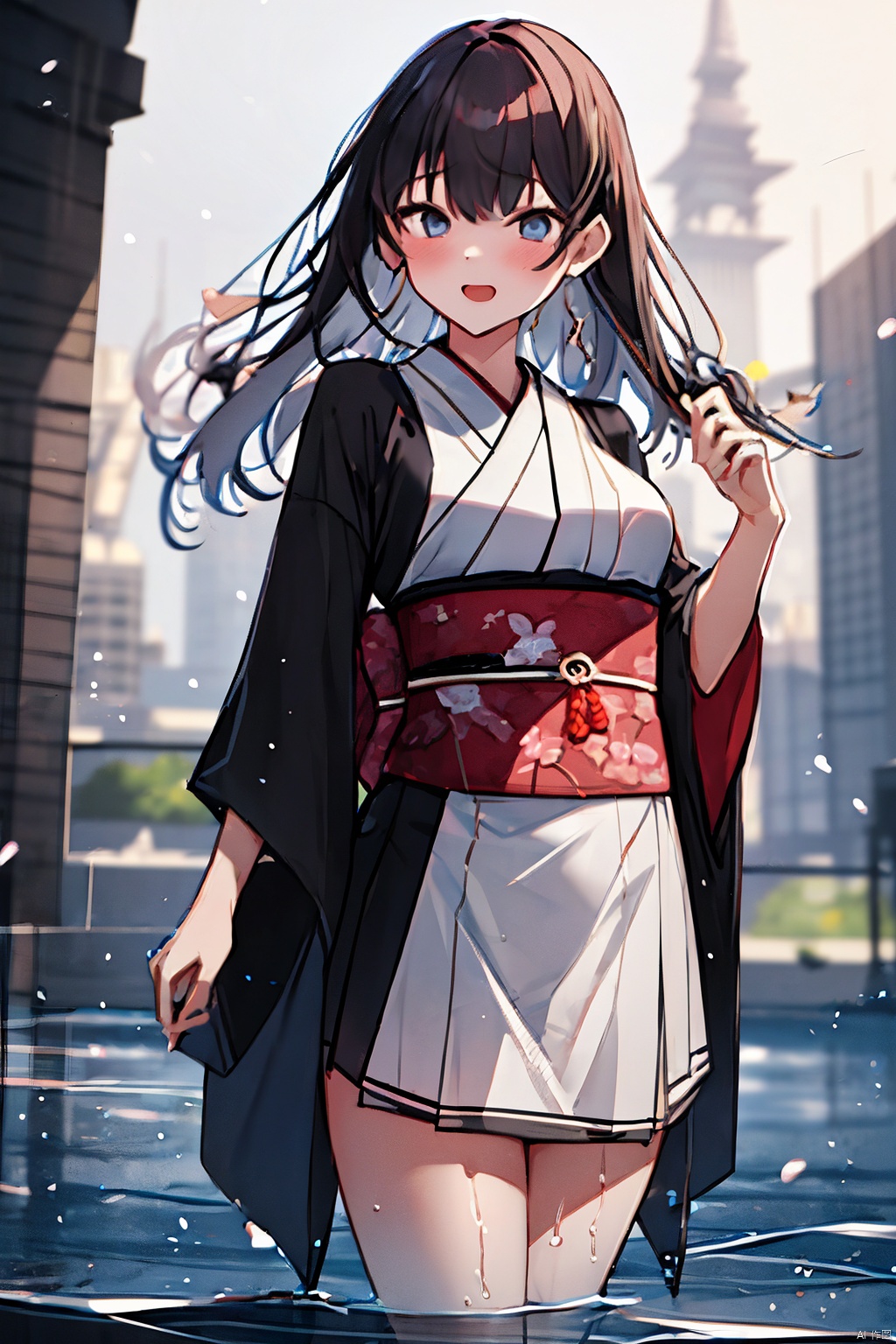 best quality,8k,1girl,solo,kimono,water,