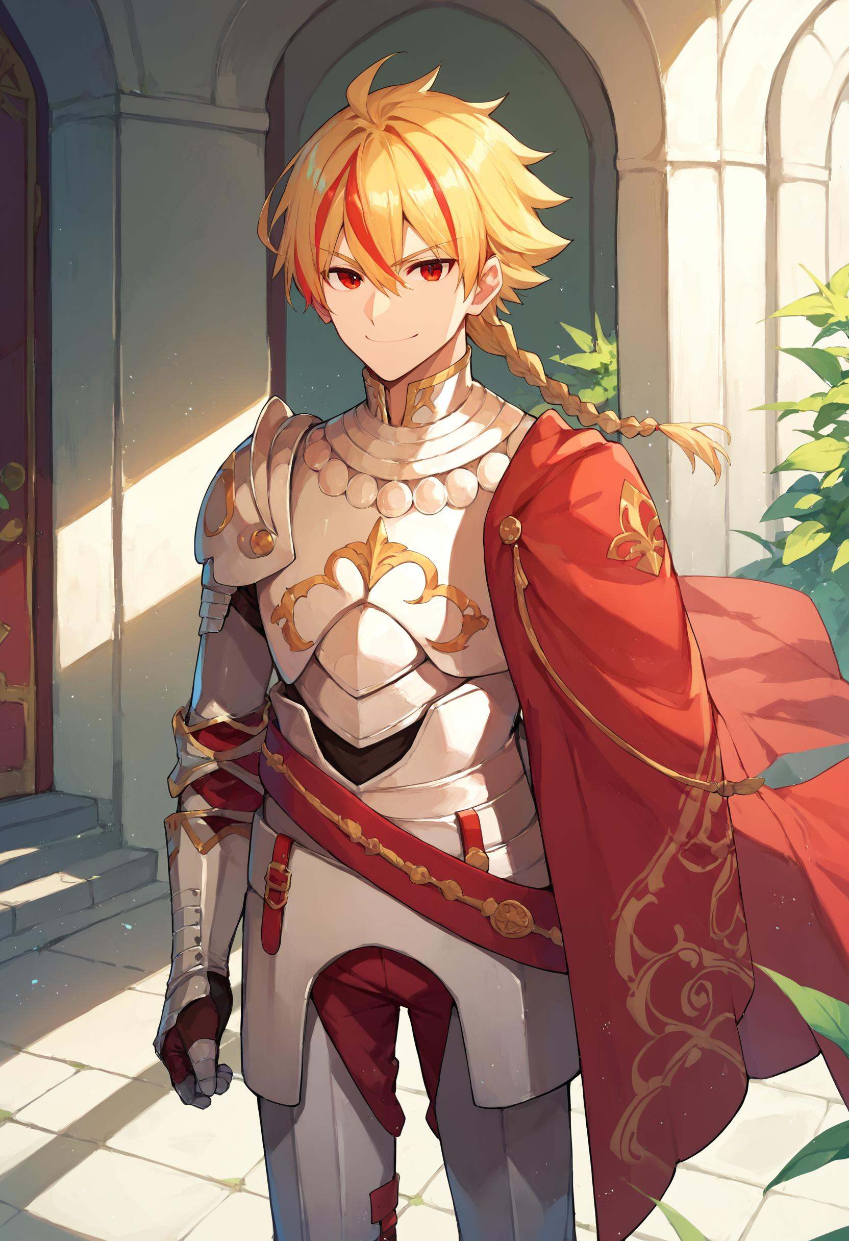 score_9_up score_8_up score_7_up,  1boy single braid,  armor red cape belt on Tensor.Art