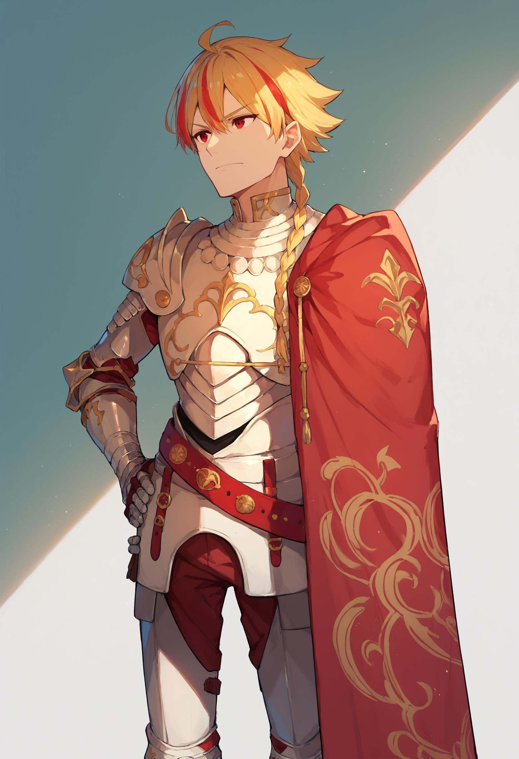 score_9_up score_8_up score_7_up,  1boy single braid,  armor red cape belt on Tensor.Art