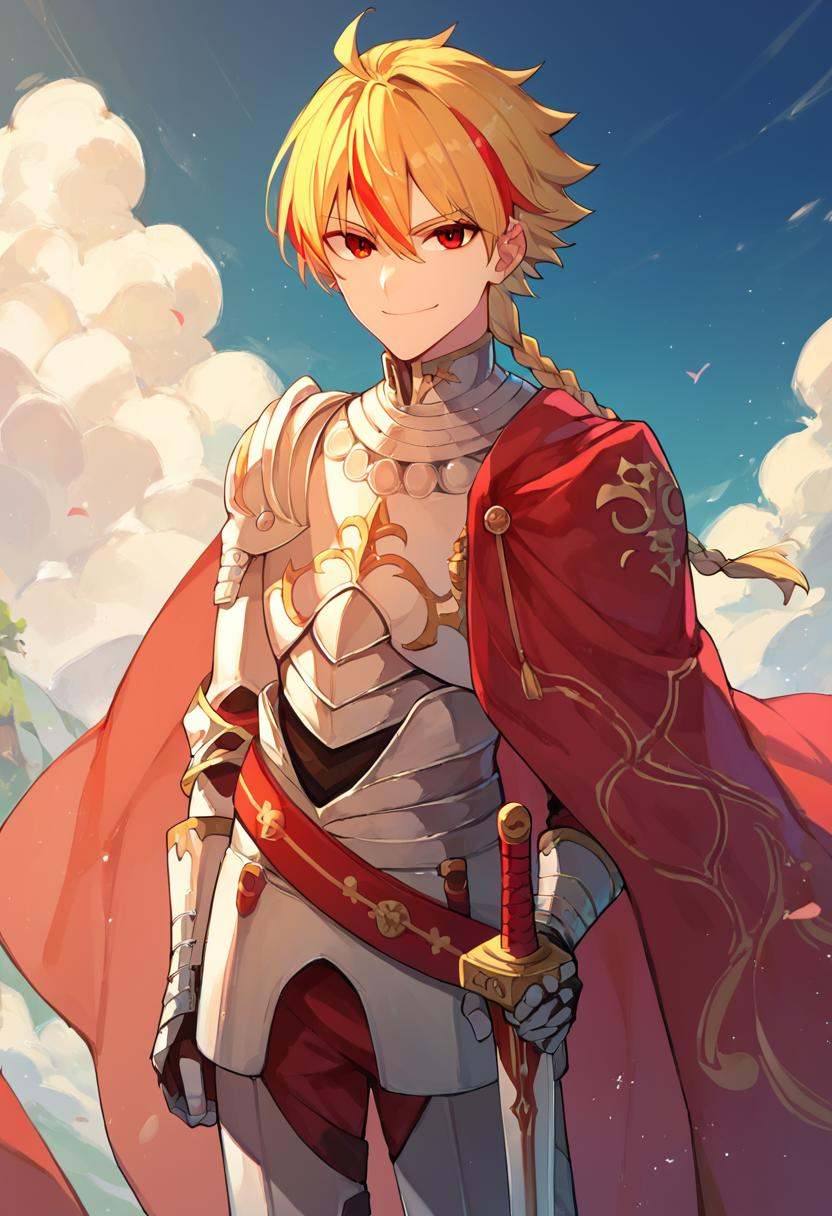 score_9_up score_8_up score_7_up,  1boy single braid,  armor red cape belt on Tensor.Art