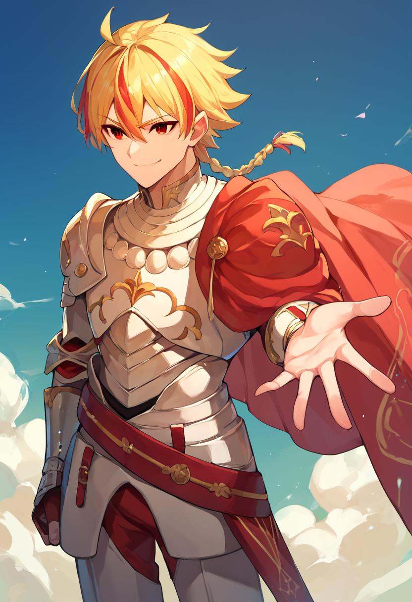 score_9_up score_8_up score_7_up,  1boy single braid,  armor red cape belt on Tensor.Art