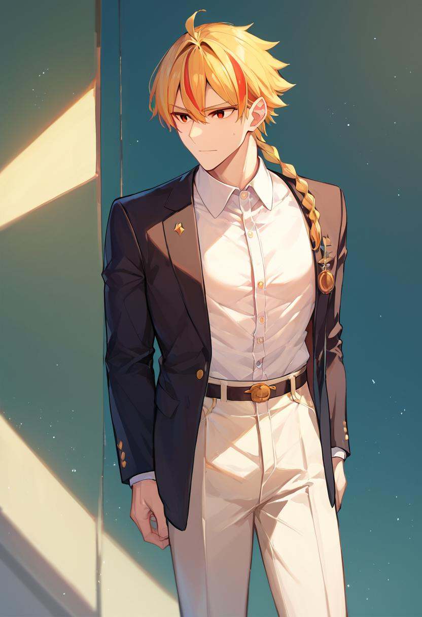 score_9_up score_8_up score_7_up,  1boy single braid,  white shirt black jacket on Tensor.Art
