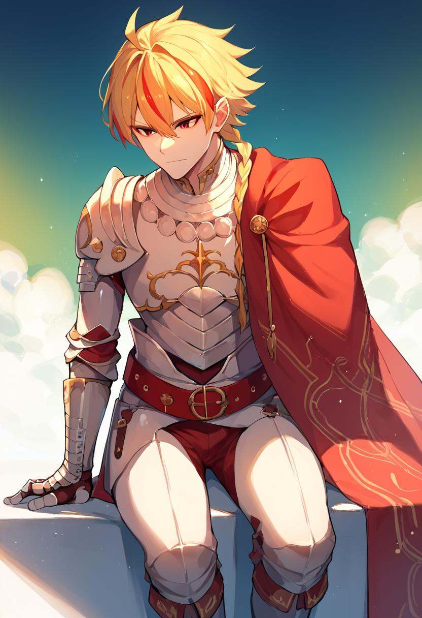 score_9_up score_8_up score_7_up,  1boy single braid,  armor red cape belt on Tensor.Art