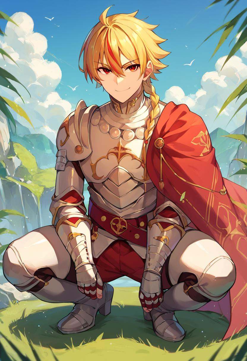 score_9_up score_8_up score_7_up,  1boy single braid,  armor red cape belt on Tensor.Art