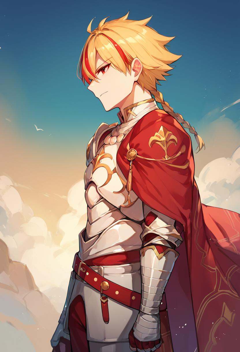 score_9_up score_8_up score_7_up,  1boy single braid,  armor red cape belt on Tensor.Art