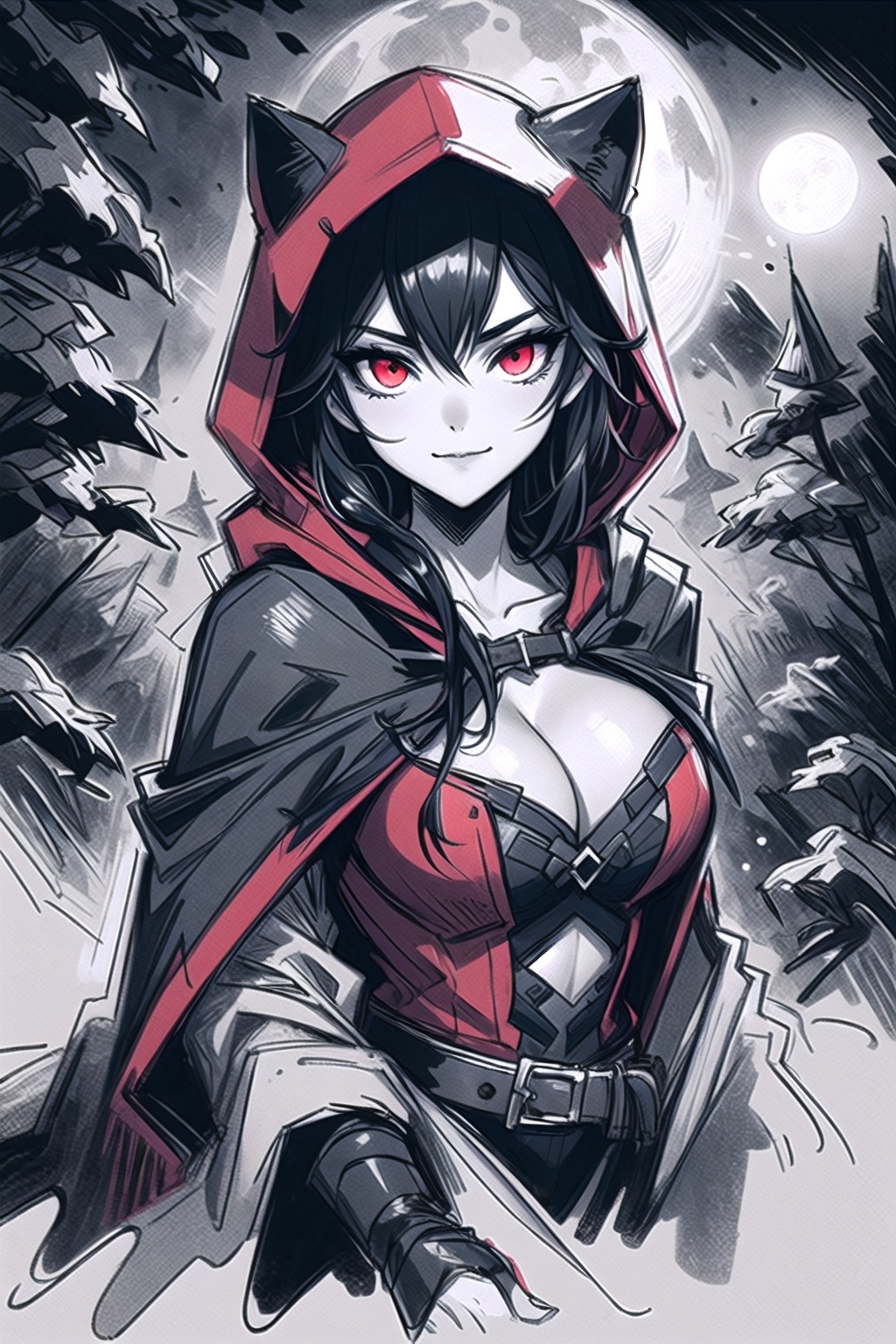 sketch,  cleavage,  red hood by Oni Toki on Tensor.Art