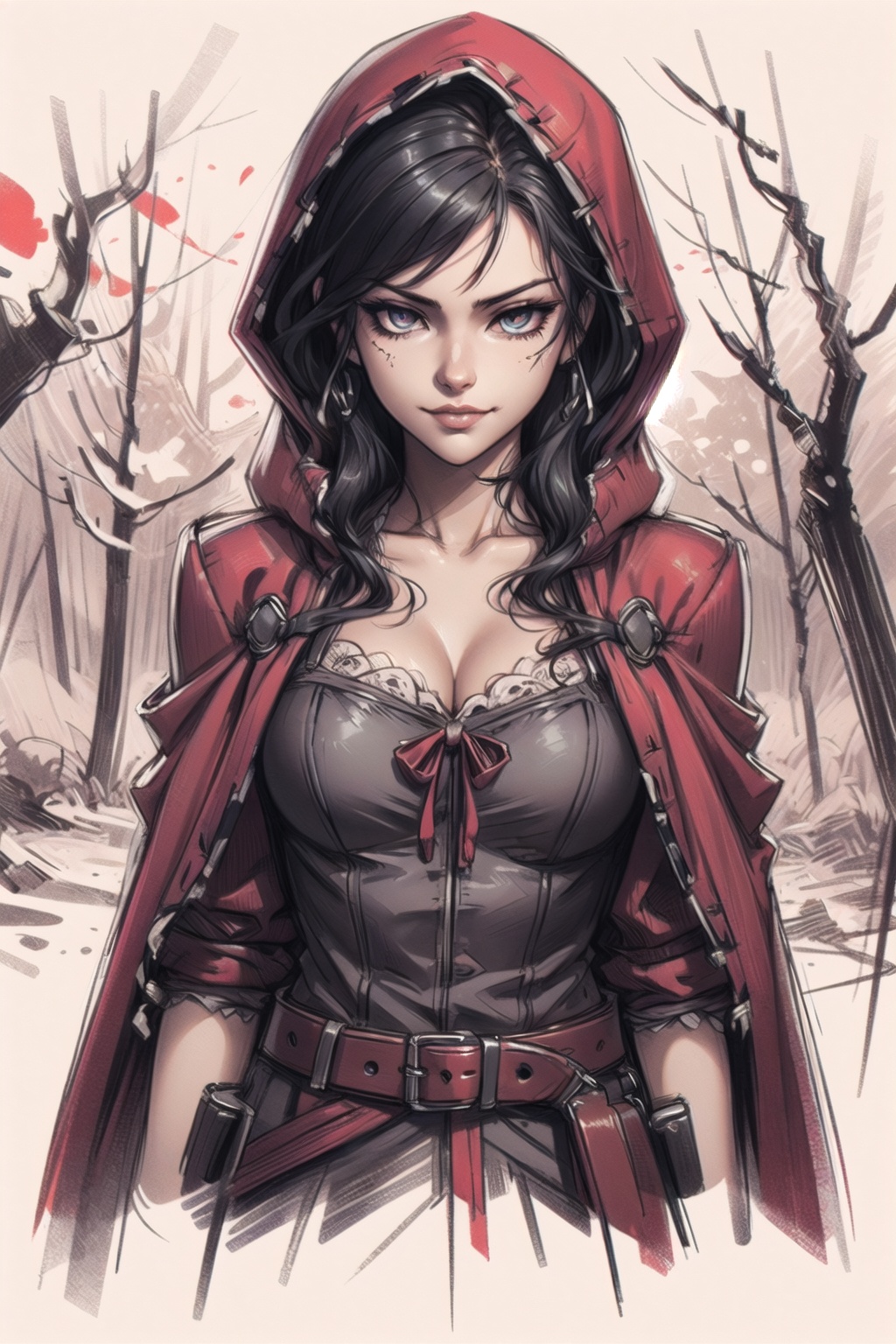 sketch,  red hood,  seductive gaze by Oni Toki on Tensor.Art