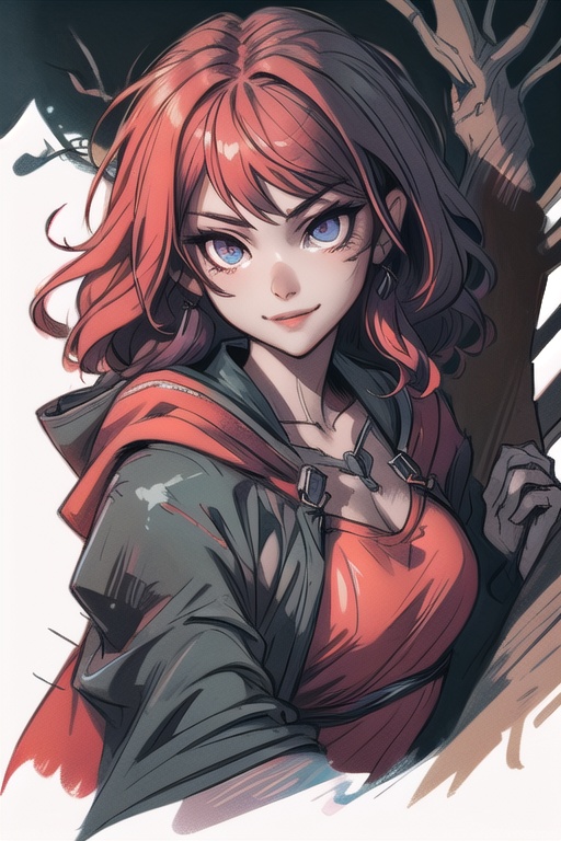 sketch,  red hood,  seductive gaze by Oni Toki on Tensor.Art