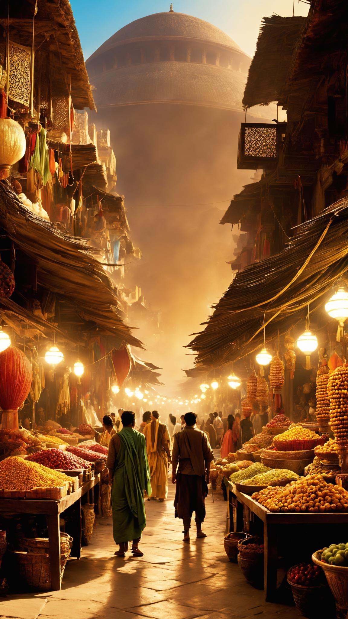 Etherial Bazaar,  a bustling market existing simultaneously in multiple dimensions,  where exotic wares defy logic. on Ten...