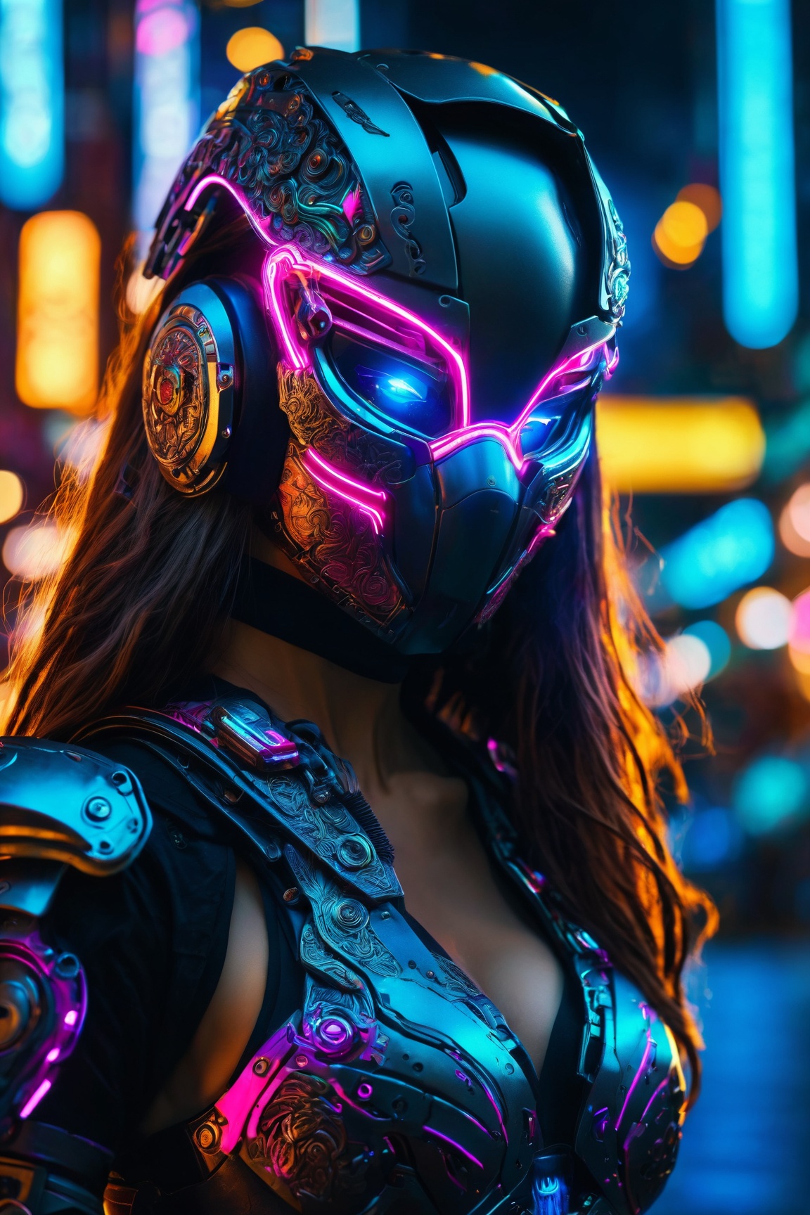 beautiful cyberpunk warrior,  neon art,  backlight on Tensor.Art