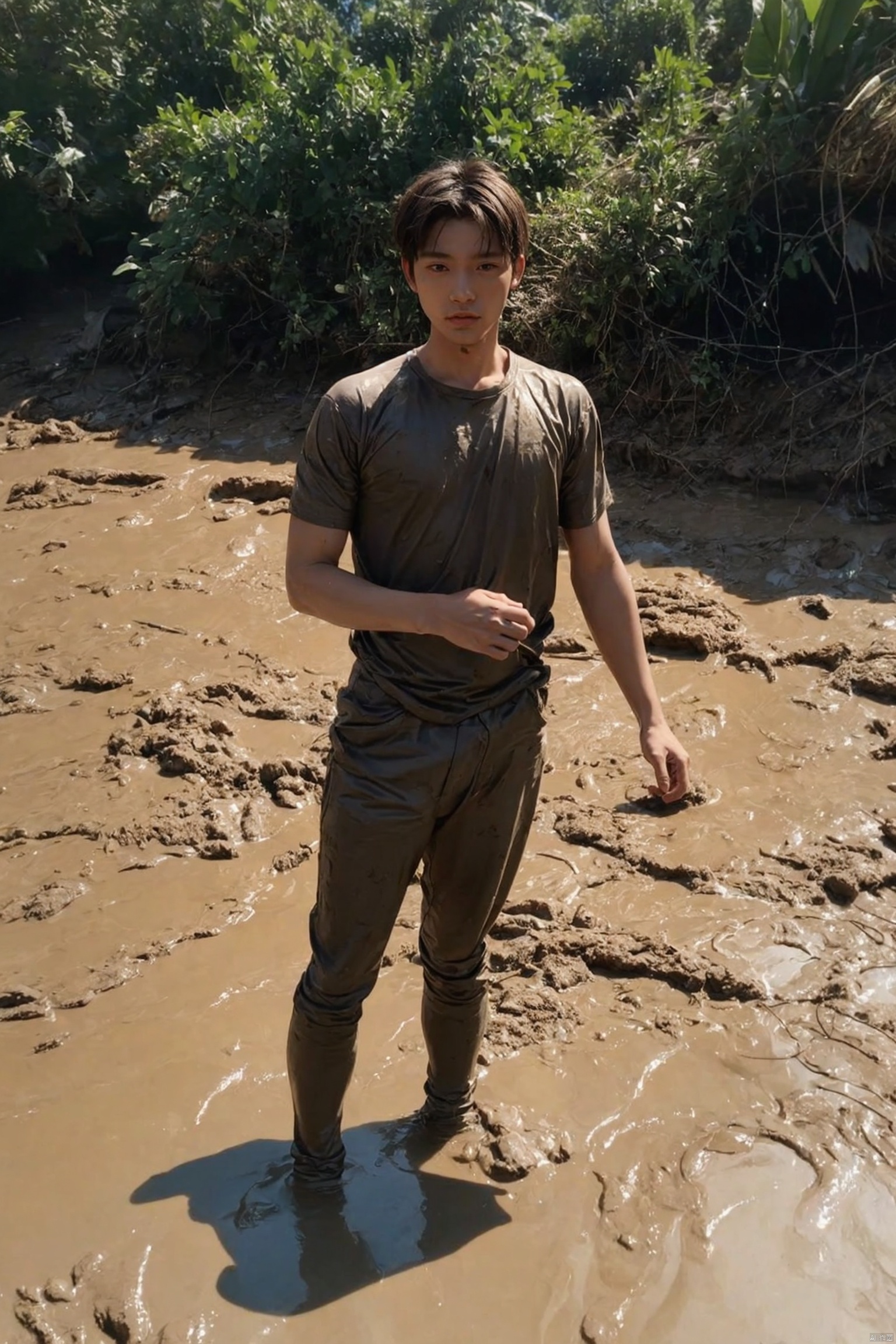  Bestquality,8k,(((masterpiece))),((bestquality)),(full_body:1.2), solo, Be covered in mud,1boy