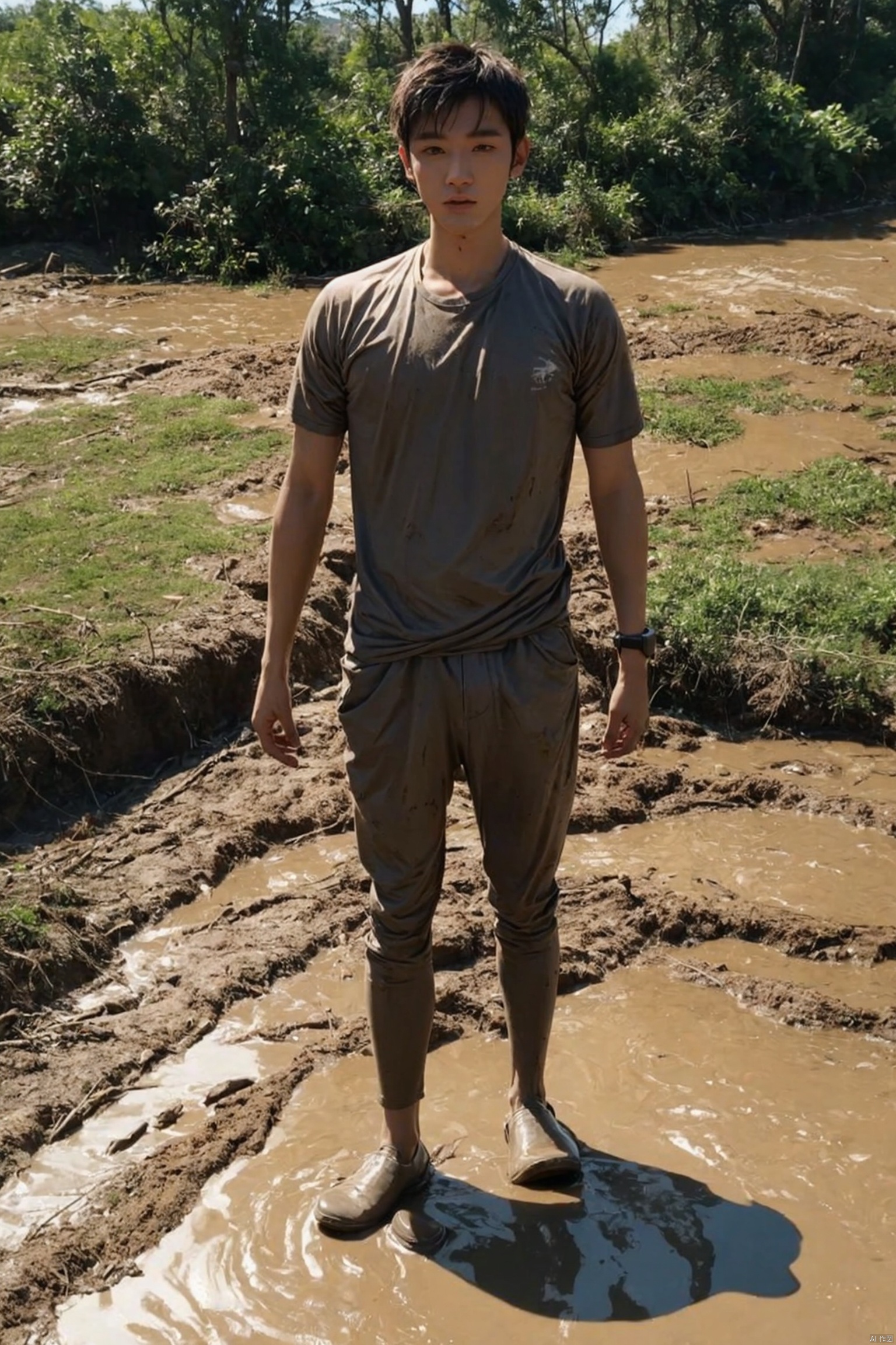  Bestquality,8k,(((masterpiece))),((bestquality)),(full_body:1.2), solo, Be covered in mud,1boy