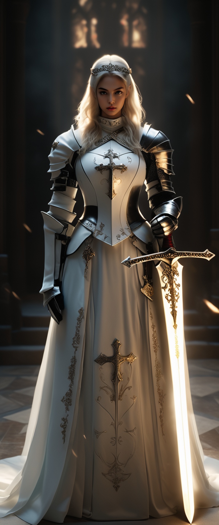 Full body. A girl wearing black armor in the ornate gothic style,  pauldron,  metallic collar on Tensor.Art