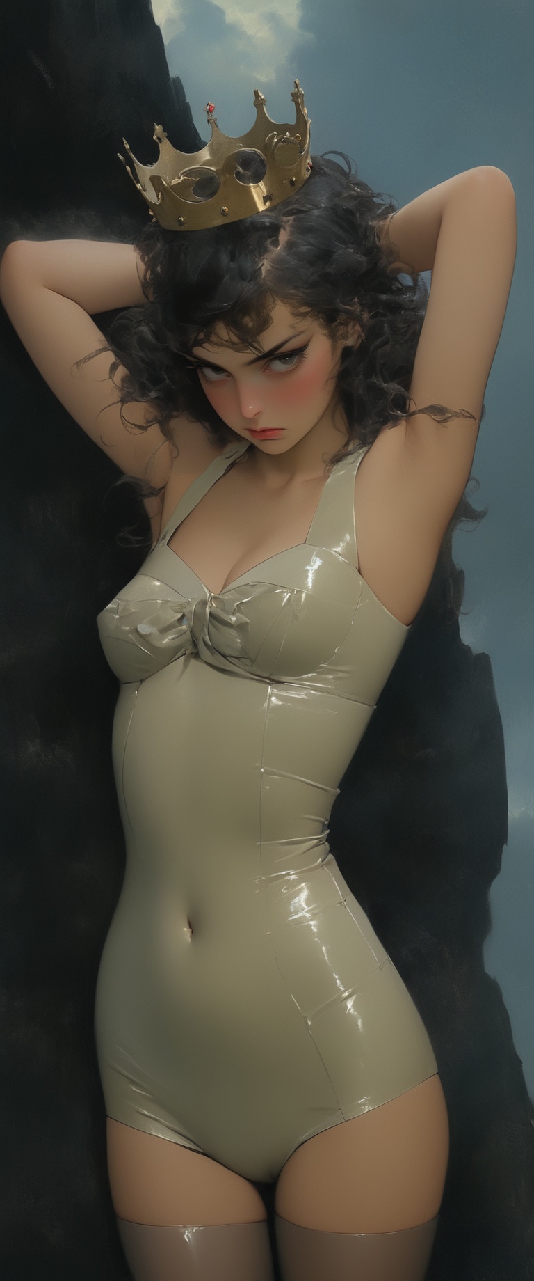 poster of a sexy [suffering,  burdened by the weight of a crown,  both metaphorical and literal on Tensor.Art