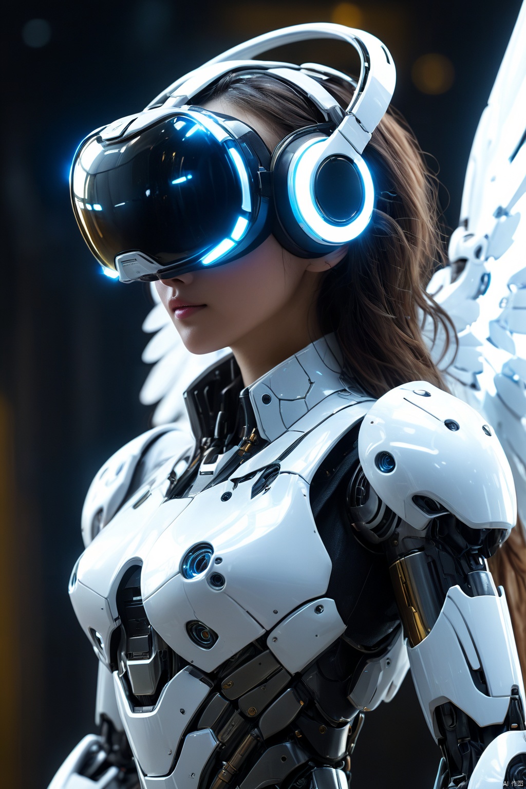  ,bailing_robot,robotics,machine_robo,close-up shot side view of a woman wearing futuristic transparent VR device with glowing lights on the VR device looking upwards,highly detailed,ultra-high resolutions,32K UHD,machine_robo,(cat ears:0.6),weapon,future technologies,Partial texture of a metal robot,solo,weapon,Matte Metal,(wings:0.6),wire,
(ink art, ink illustration, ink, rough:1.1),(flowing lines),dreaming,dreams,sleeping,eyes closed,a white abstract design with a bird on it's back end and a long tail,A metal robot with delicate mechanical patterns,gradient,Partial texture of a metal robot,Technological Fantasy, MECHA ANGEL SOLDIER