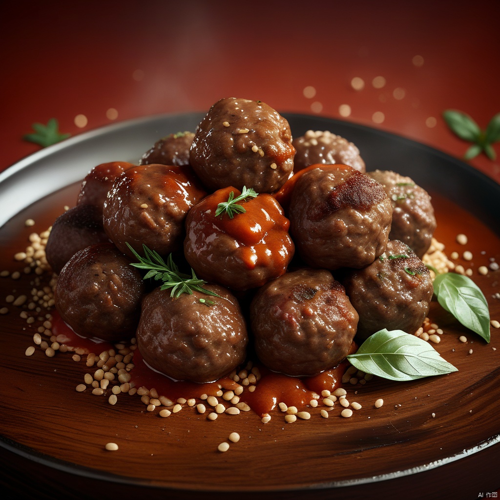  (8k, RAW photo, best quality, masterpiece:1.2),Commercial Photography,meatballs top view with spices, photorealistic, white background , White Lighting, 8k Rendering, High Resolution Photography, Extraordinary Detail, Fine Detail, On Solid Wooden Table, Red Background, 8k, Commercial Photography, Stock Photography, Professional Color Grading::1
