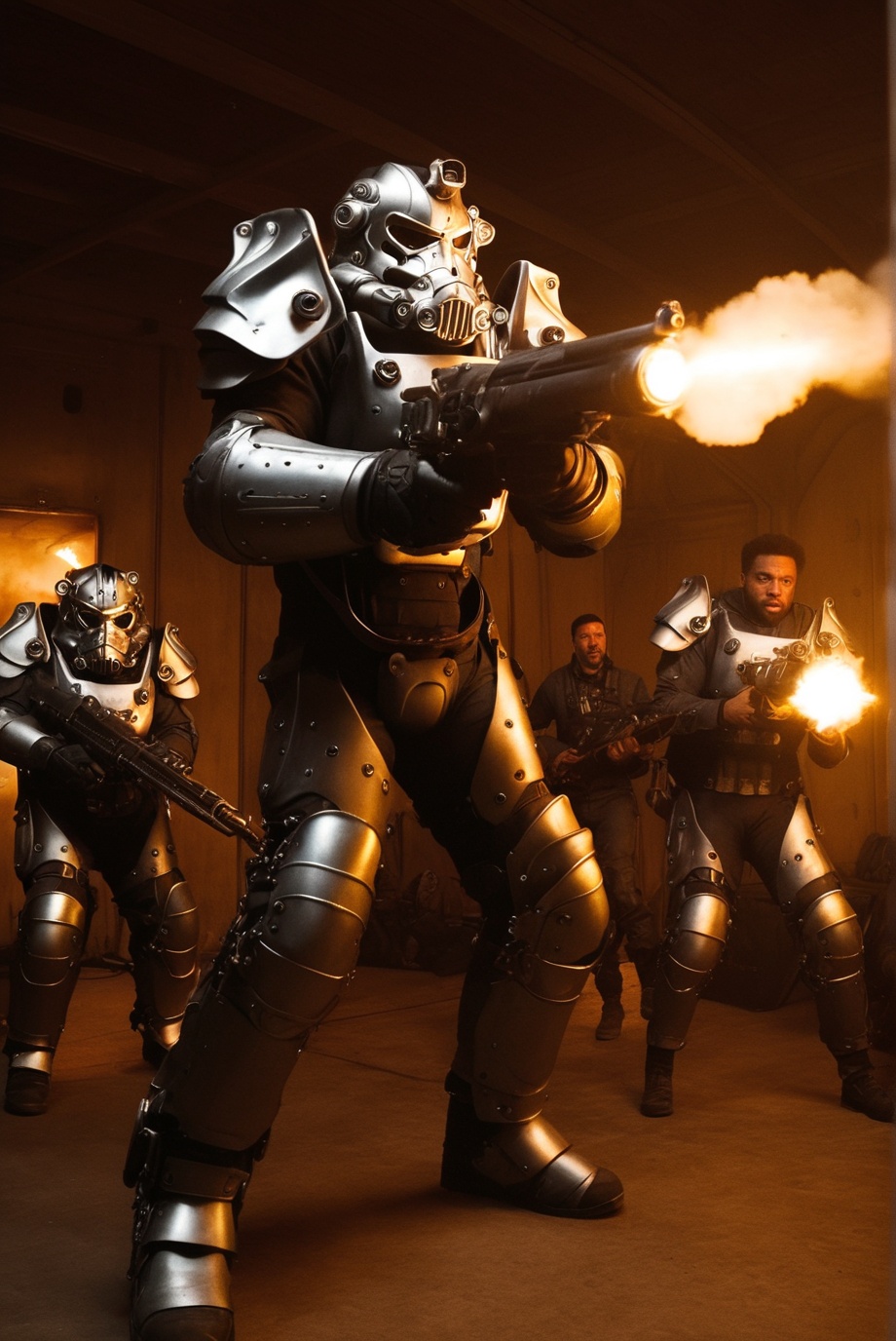 falloutcinematic,  power armor,  holding chain gun on Tensor.Art