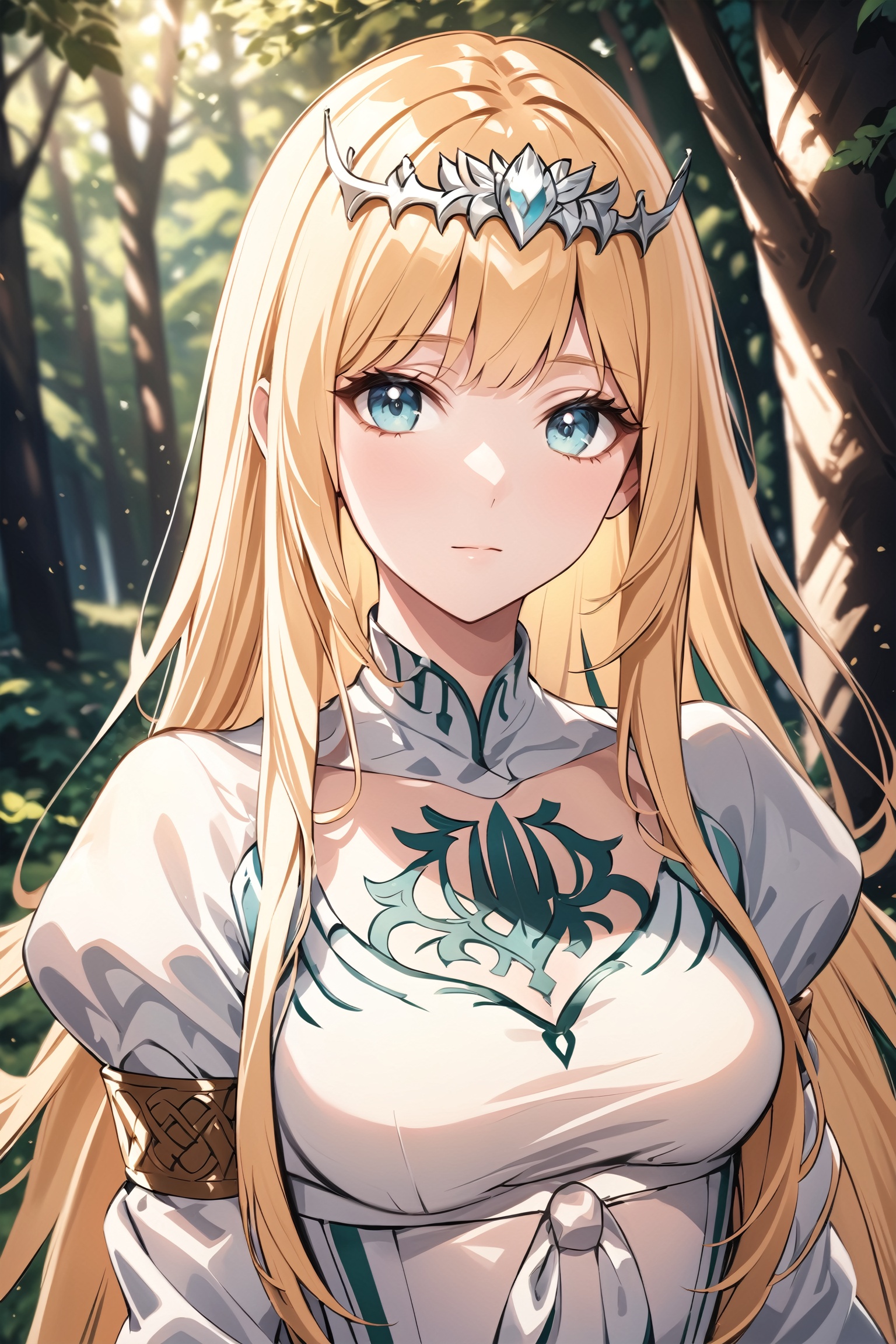 Generate hyper realistic image of a beautiful celtic girl looking directly at the viewer. ,  light blue eyes,  Sweet face...