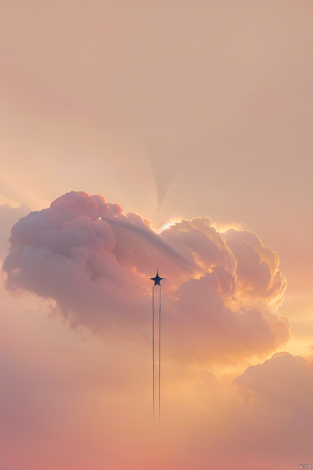  sky,Heart shape pink cloud,BREAK,stars ,Master, photography, artwork, minimalist style, Morandi color system