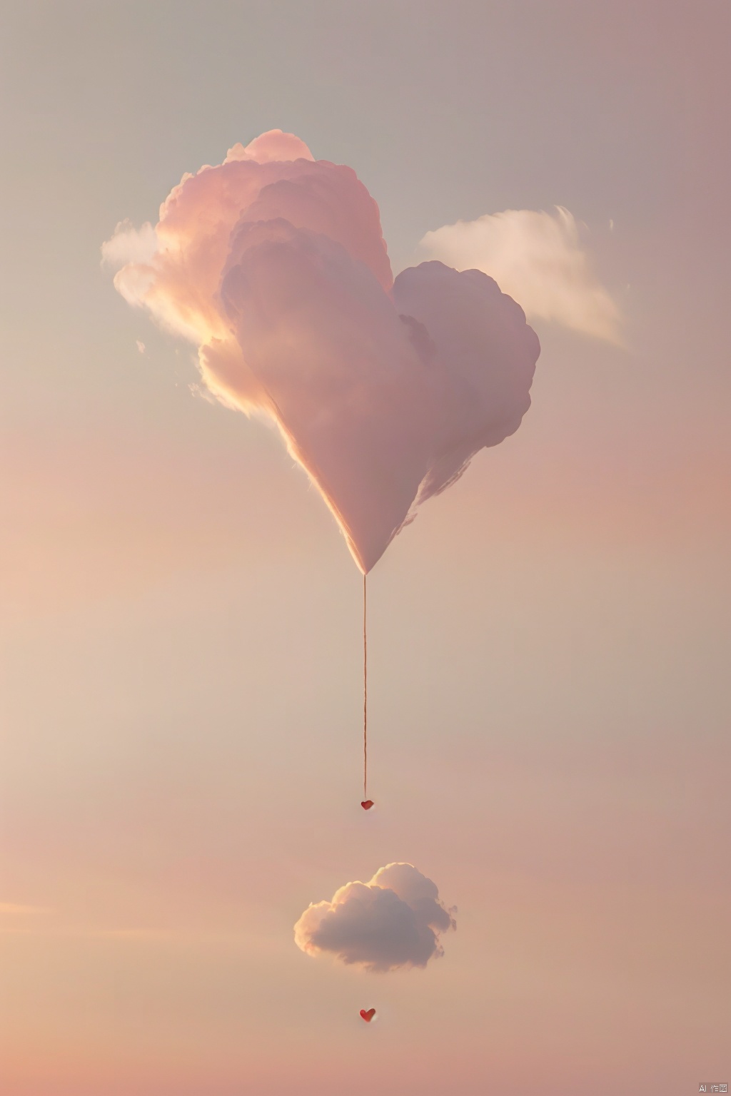  sky,Heart shape pink cloud,BREAK,stars ,Master, photography, artwork, minimalist style, Morandi color system