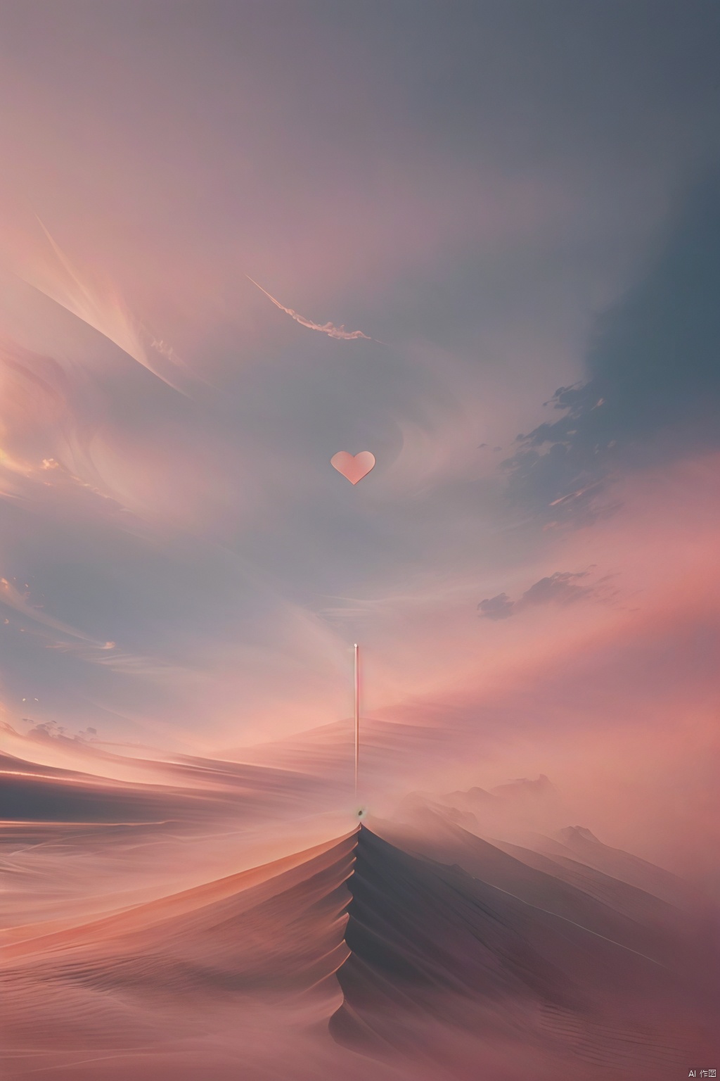  sky,Heart shape pink cloud,BREAK,stars ,Master, photography, artwork, minimalist style, Morandi color system