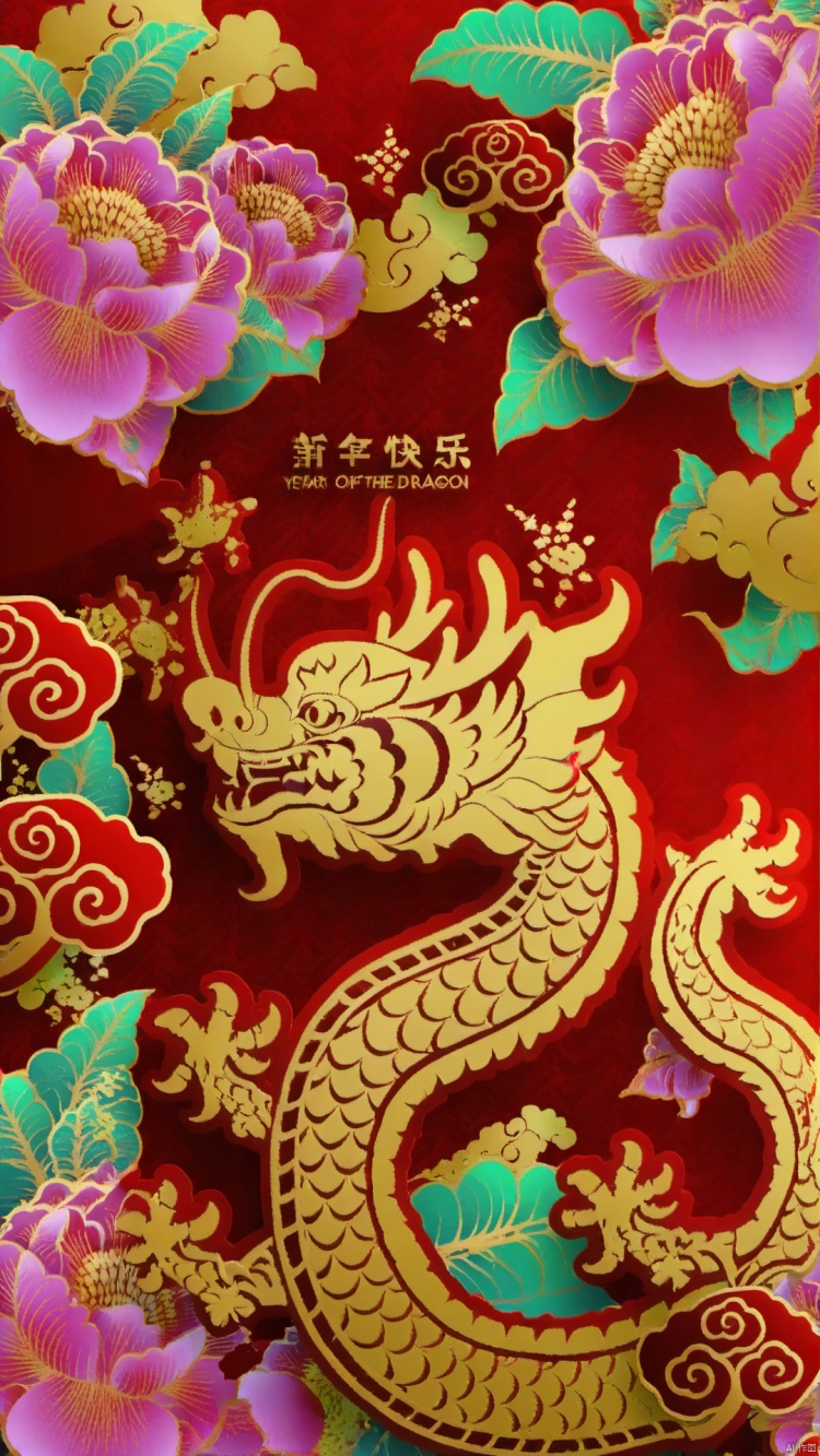  ash, poster style, dragon, eastern dragon, no humans, flower, 2012, new year, open mouth, floral background, fangs, 2013, horns