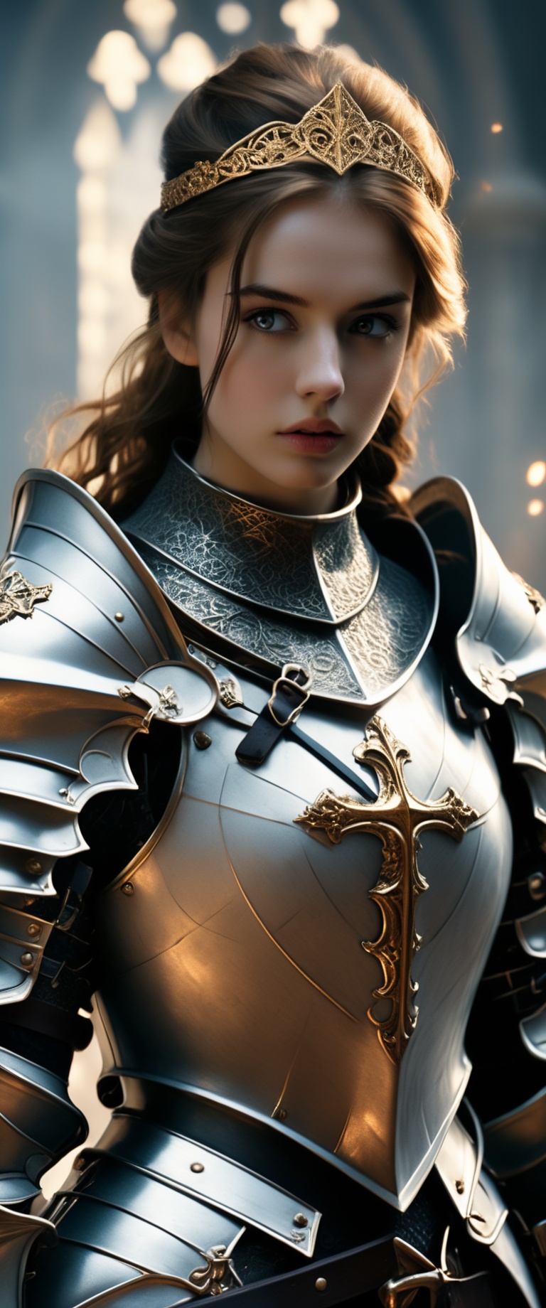 Full body. A girl wearing black armor in the ornate gothic style,  pauldron,  metallic collar on Tensor.Art