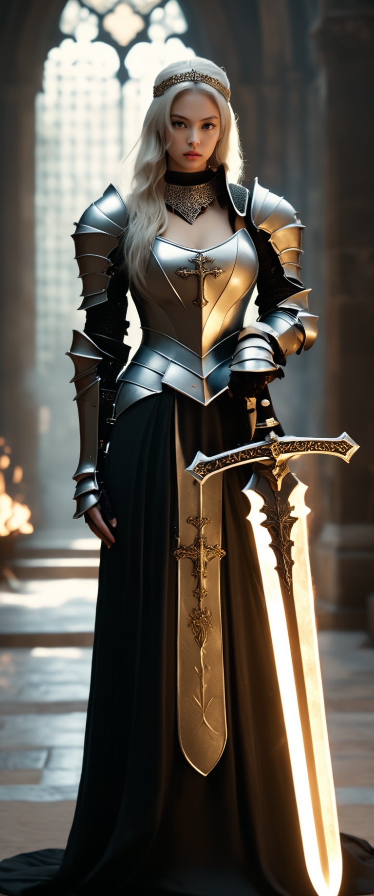 Full body. A girl wearing black armor in the ornate gothic style,  pauldron,  metallic collar on Tensor.Art