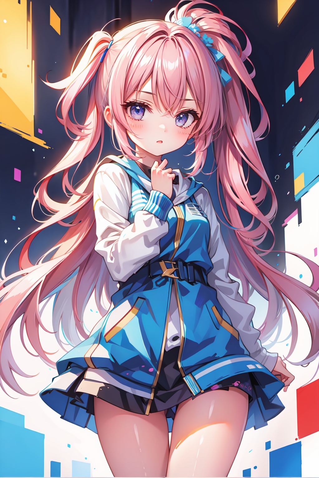 Cute girl,  Colors,  masterpiece. Bursh strokes in background. on Tensor.Art