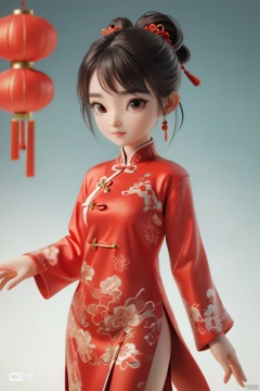  Girl, realistic 3d cartoon style rendering, 18 years old, (whole body :1.5), wearing New Year red Chinese Tang suit, fashionable clothing, New Year background, interactive film style, edge lighting, soft gradient, charming illustration, 3d rendering, OC rendering, best quality, 8K, Super detail, sunlight, realistic, , ,