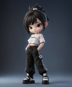  professional 3d model Tapered pants, crop top, and mules., 1GIRL, CHIBI . octane render, highly detailed, volumetric, dramatic lighting