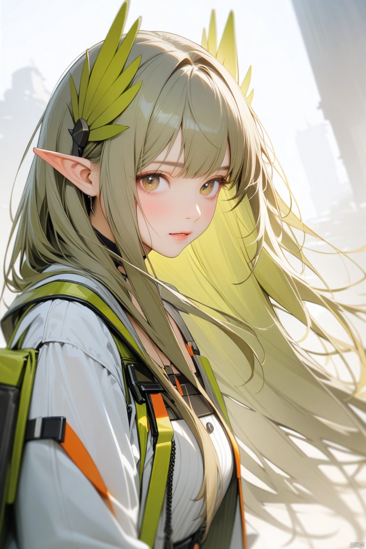 1girl,muelsyse \(arknights\),arknights,elf ears,
white background,
ultra-detailed,best quality,(masterpiece), 
