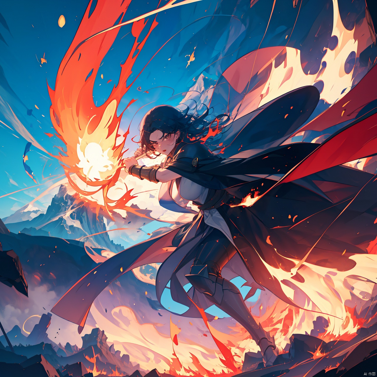 A female mage is casting spells,  including female armor,  wristbands by 荣耀之心 on Tensor.Art