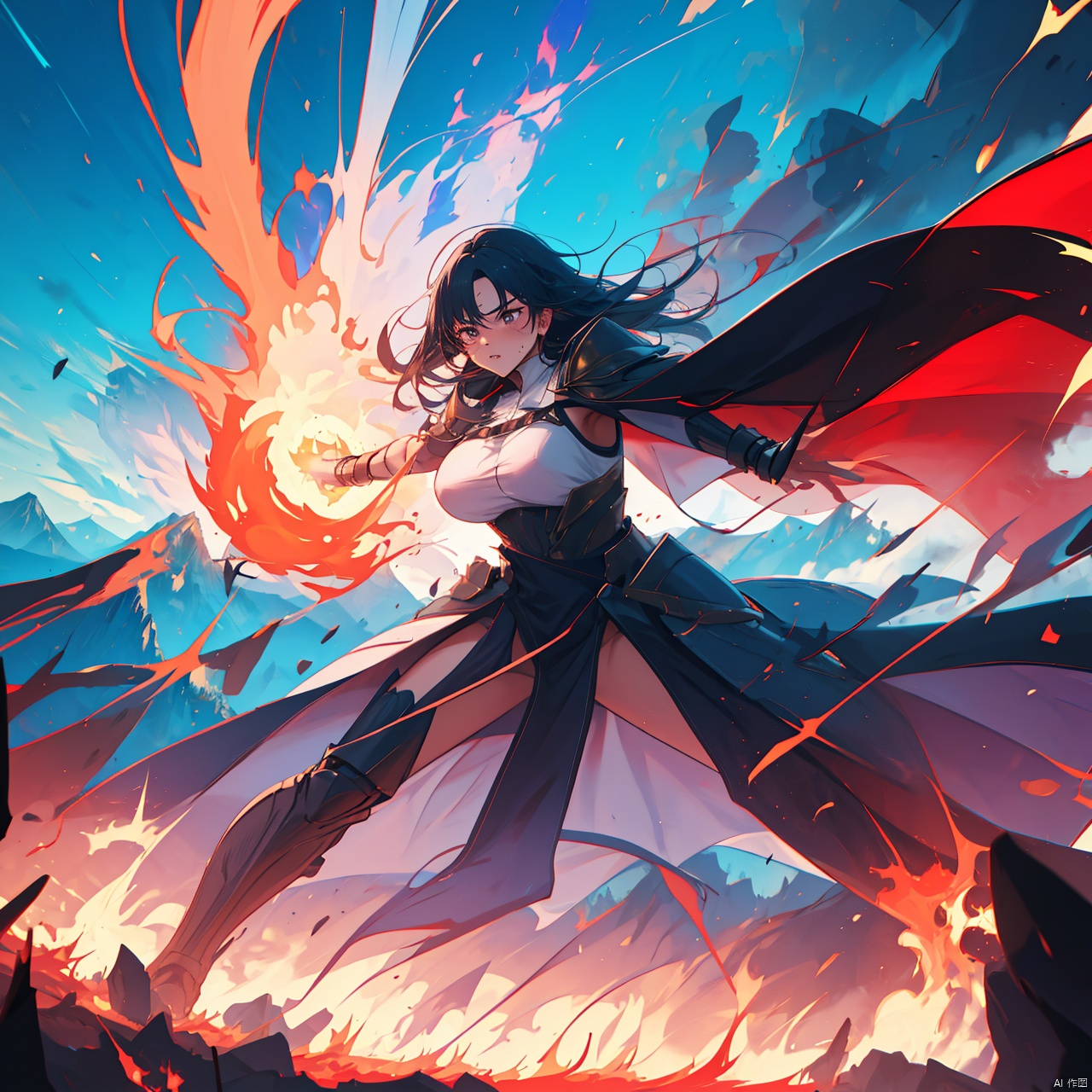A female mage is casting spells,  including female armor,  wristbands by 荣耀之心 on Tensor.Art