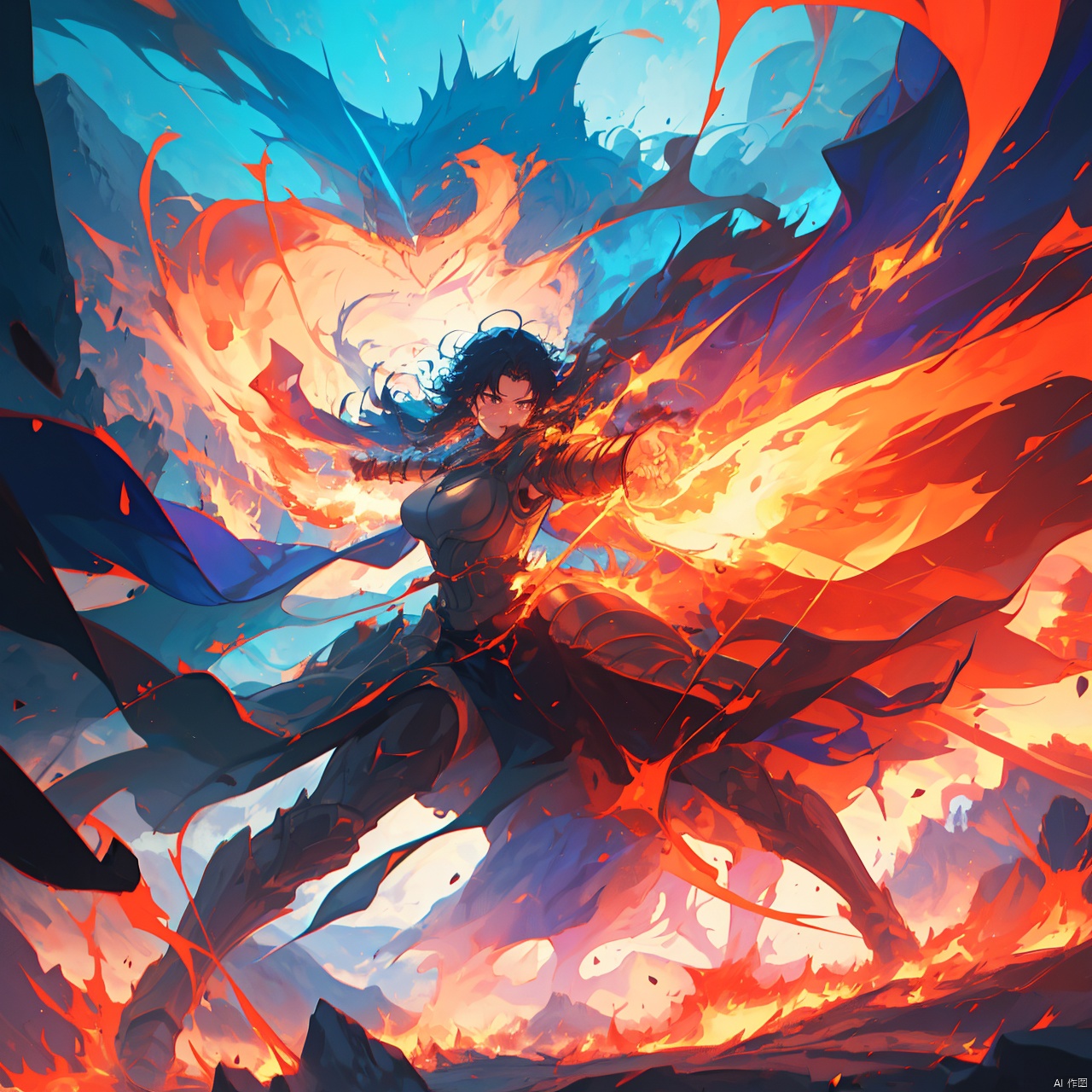 A female mage is casting spells,  including female armor,  wristbands by 荣耀之心 on Tensor.Art