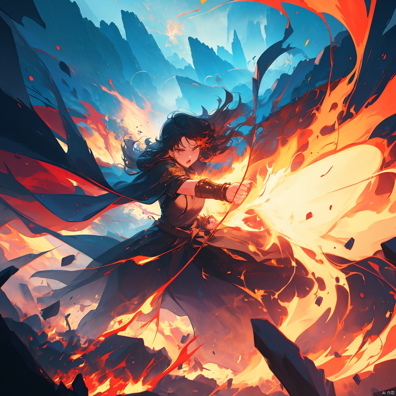 A female mage is casting spells,  including female armor,  wristbands by 荣耀之心 on Tensor.Art