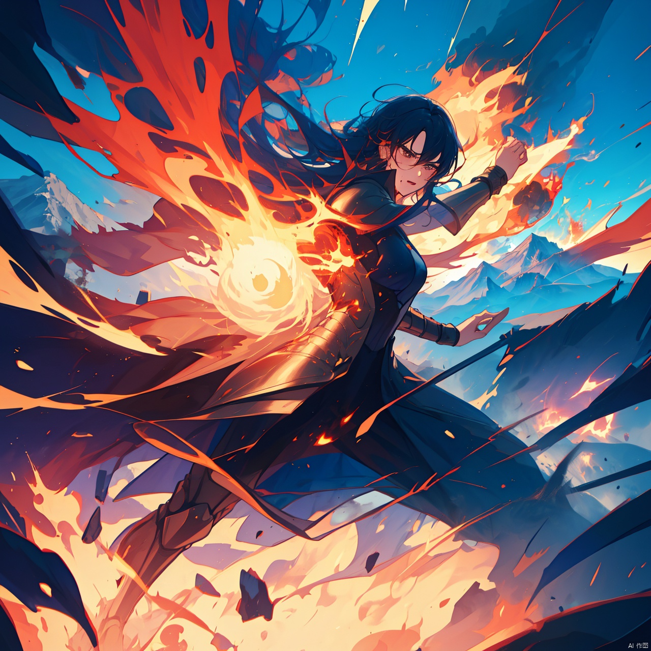 A female mage is casting spells,  including female armor,  wristbands by 荣耀之心 on Tensor.Art