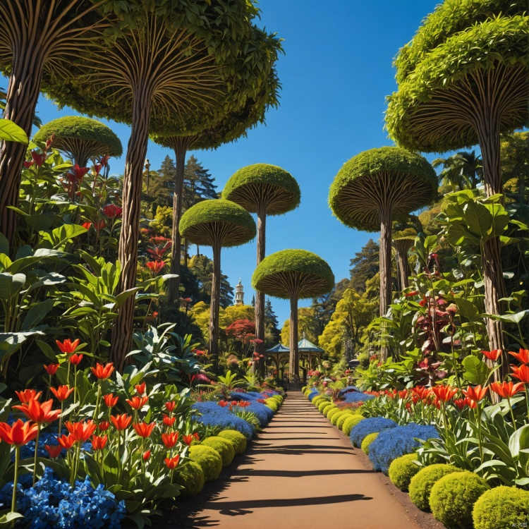 (wonderland:1),
(     botanical garden


:1),
﻿
﻿
Blue sky,
No clouds,
,
best quality, masterpiece, high res, absurd res,
perfect lighting, intricate details,