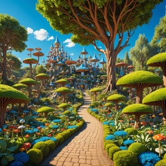 (wonderland:1),
(     Ecological Park





:1),
﻿
﻿
Blue sky,
No clouds,
,
best quality, masterpiece, high res, absurd res,
perfect lighting, intricate details,