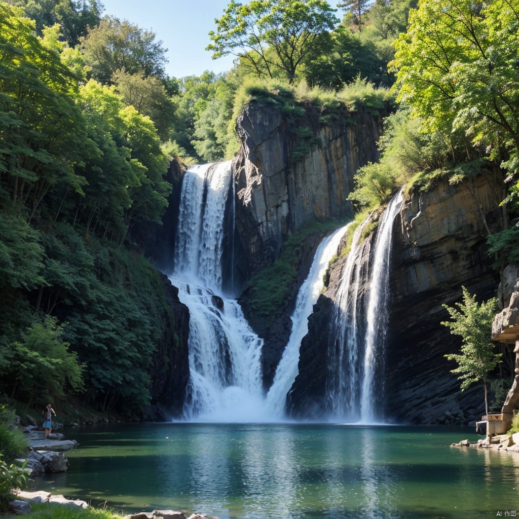 blue sky, Fantasy Park,
Mountain,
(1girl:1),
Waterfall,




,Lakes,

(wonderland:1
),
Adequate sunlight,reflection, true light and shadow, perfect lighting,
no humans,Realistic, 
Overlooking,
Representative,boutique, Masterpiece, Intricate, 
High Quality, Best Quality, 
Ultra HD,high res, 
Full Detail,

,Authenticity,
Take photos,

﻿
