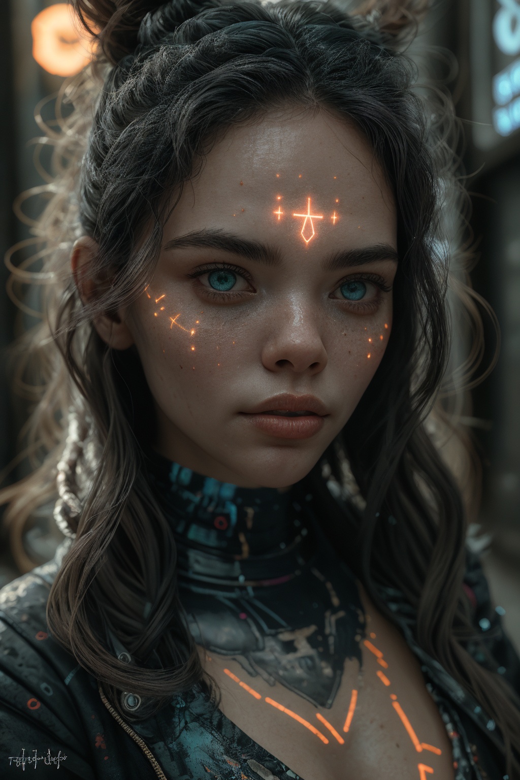 Bioluminous glowing eyes,  glowing face mark,  face line is glowing on Tensor.Art