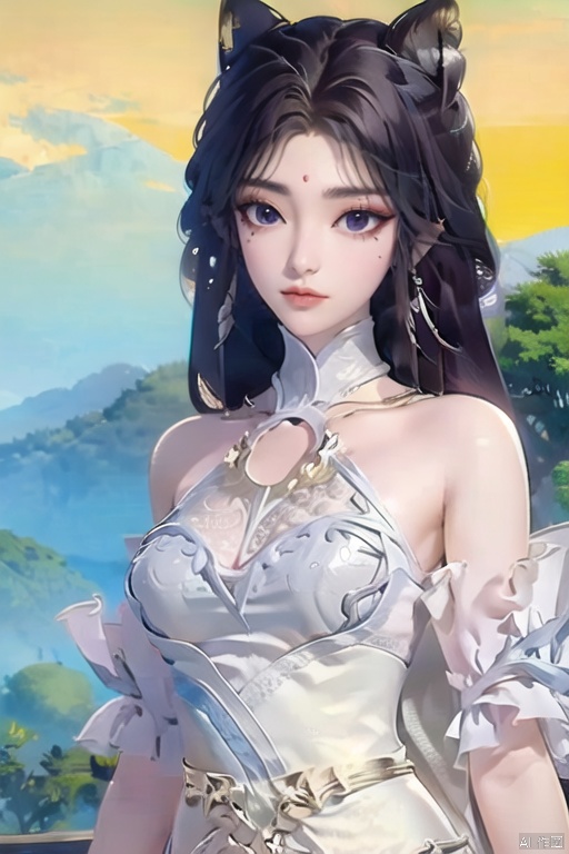  ((4k,masterpiece,best quality)), shuimobysim, traditional chinese ink painting, lotus, solo, blake hair, long hair, fox ears,look at viewer, dress,ruhua,chinese clothes,closed mouth,Mountains, trees, forests, mountains, running water,
1 girl ,solo,yuechan ,bare shoulders,jewelry, eyelashes,eyeshadow,mole , mole under eye, Toodles Galore
purplecollar,sunglasses,eyewear,gloves