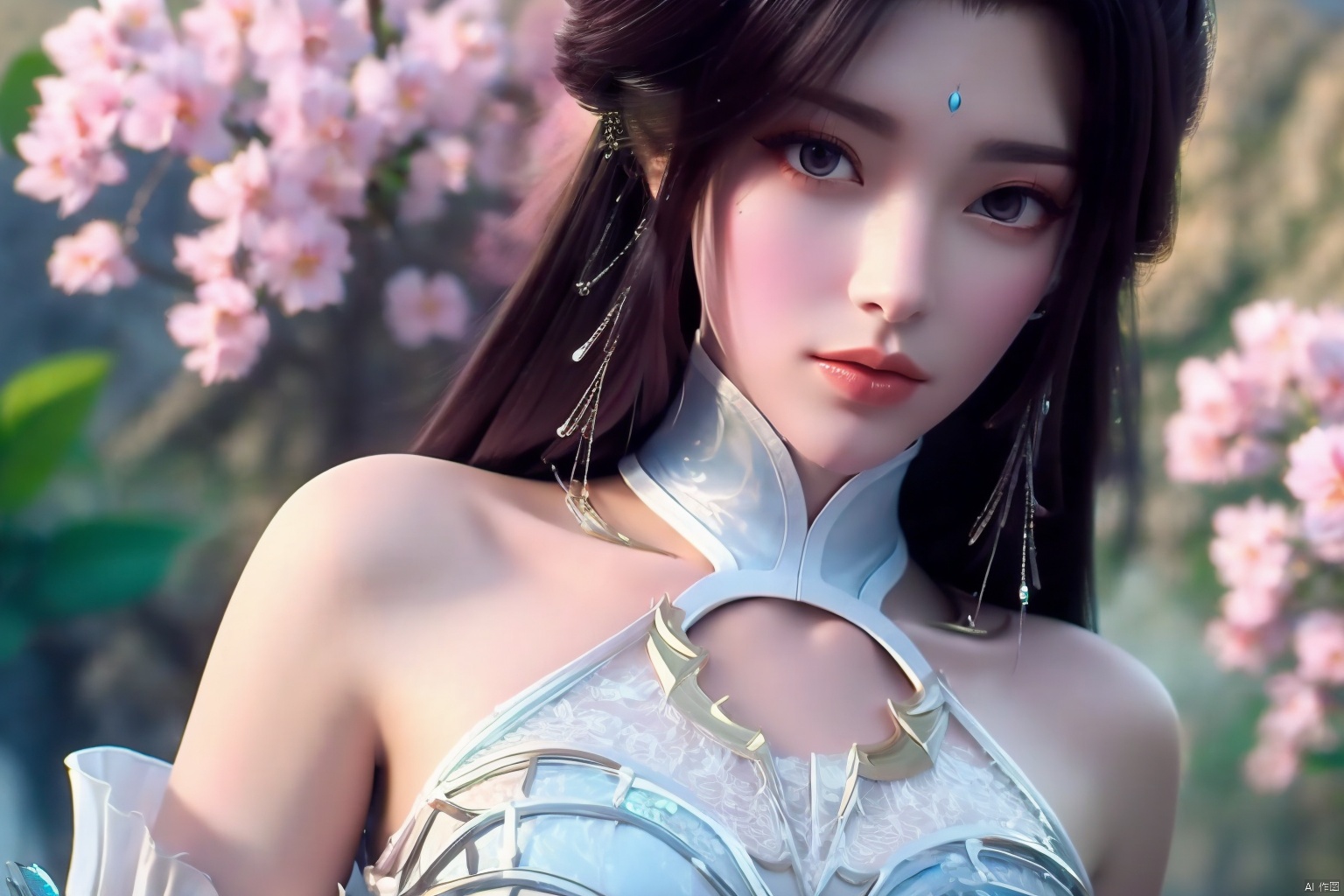 ((4k,masterpiece,best quality)), l
Photography, surreal photography, professional camera, 8k photos, wallpaper,
1 girl ,solo,yuechan ,bare shoulders,jewelry, eyelashes,eyeshadow,mole , mole under eye,Perfect female figure,(Upper body:1.1),
butterfly,Flowers,