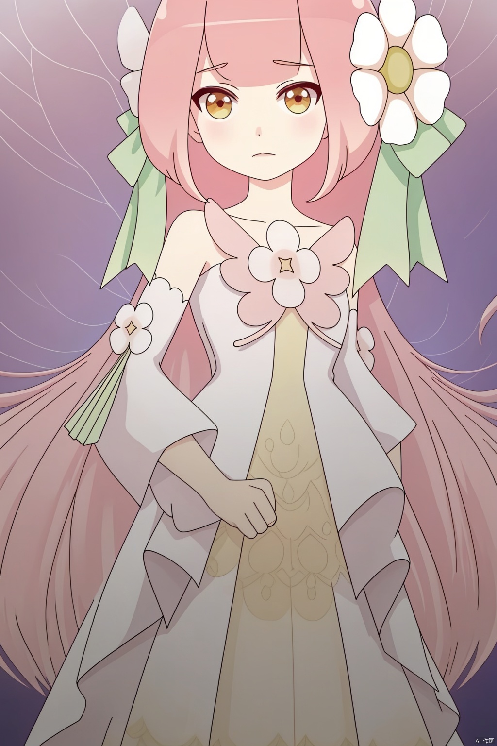 1girl, solo, long hair, looking at viewer, bangs, blonde hair, hair ornament, red eyes, thighhighs, dress, bow, twintails, jewelry, very long hair, closed mouth, underwear, standing, collarbone, panties, full body, flower, earrings, detached sleeves, wings, choker, hair flower, white dress, white panties, white thighhighs, sleeves past wrists, copyright name, ass visible through thighs, halo, no shoes, white flower, white wings