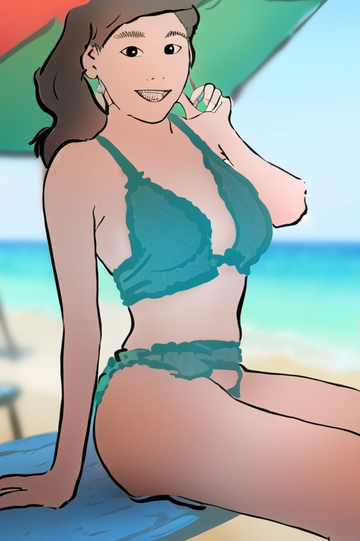 1girl,  smile,  Wear swimsuit at the beach on Tensor.Art