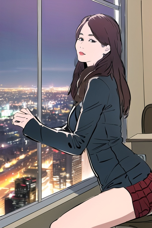 1girl,  Study room at night,  sitting in front of the desk on Tensor.Art
