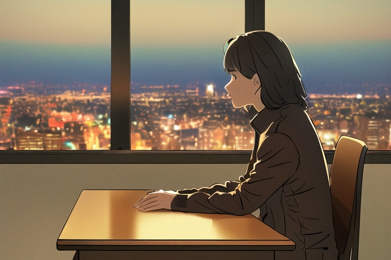 1girl,  Study room at night,  sitting in front of the desk on Tensor.Art