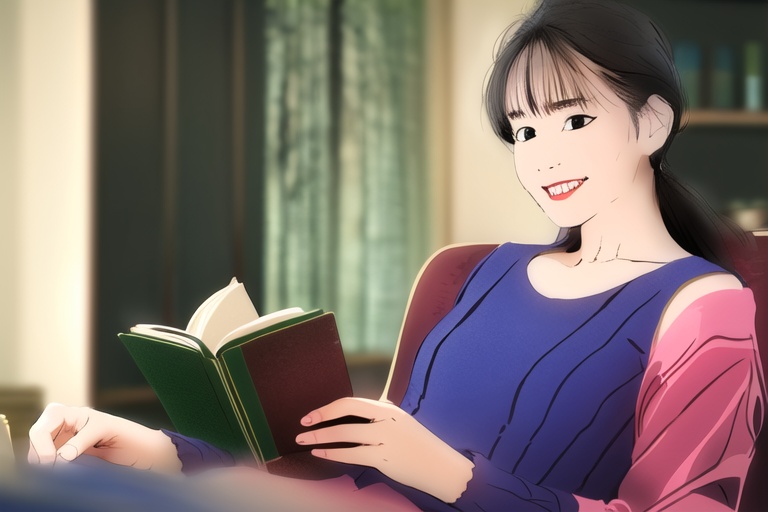 1girl,  smile,  read book on Tensor.Art