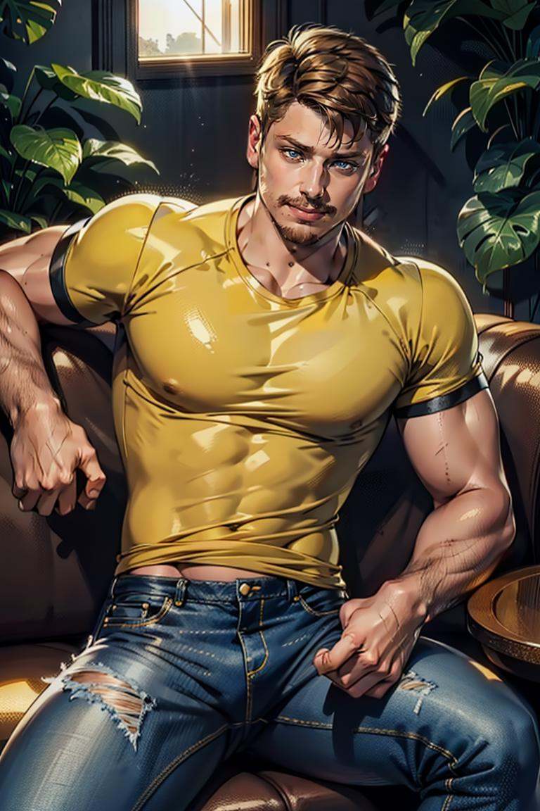 1guy,  (yellow t-shirt),  denim pants on Tensor.Art